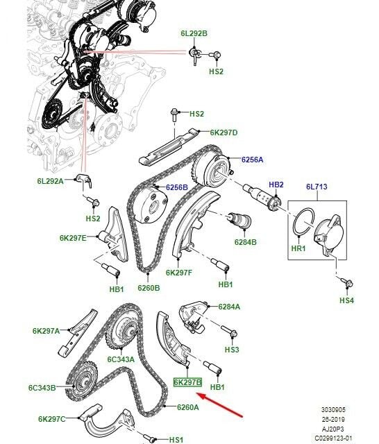 Eksantrik Zincir Kızağı Sağ Alt-LR125422-T4N32921 (JAGUAR)-Range Rover Evoque