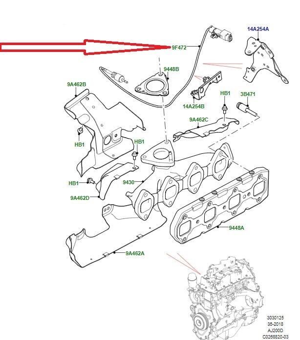 Egzoz Gaz Sensörü ( Yeşil Renk )-Lr082480-Jde38297 (Jaguar)-/Discovery 5
