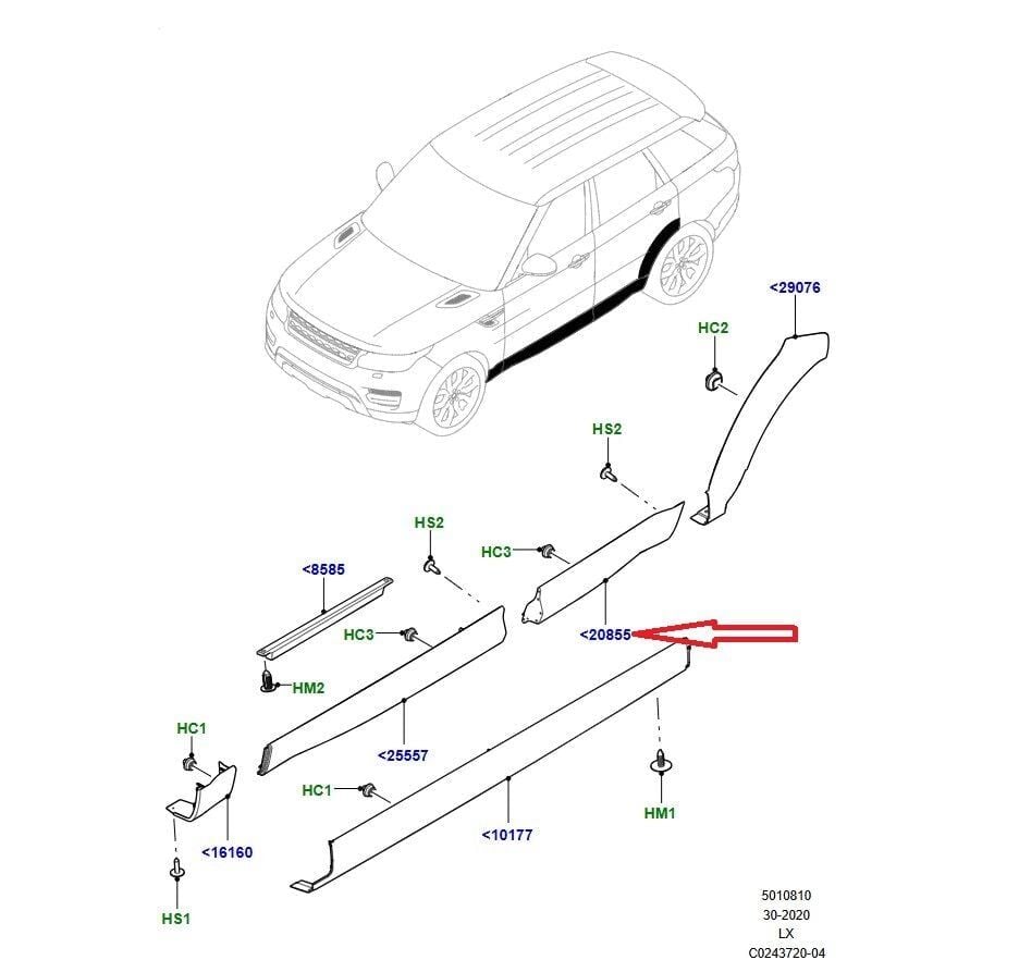 Yan Çıta Sağ (Arka Kapı Üzeri Prımed) -Lr044134 R-/Range Rover Sport