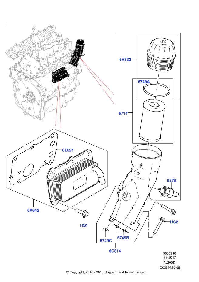 Yağ Filtre Kütüğü Komple-Lr097159-Lr073667-Jde39602 (Jaguar)-Jde37056 (Jaguar)-2.0 Dizel/Range Rover Sport