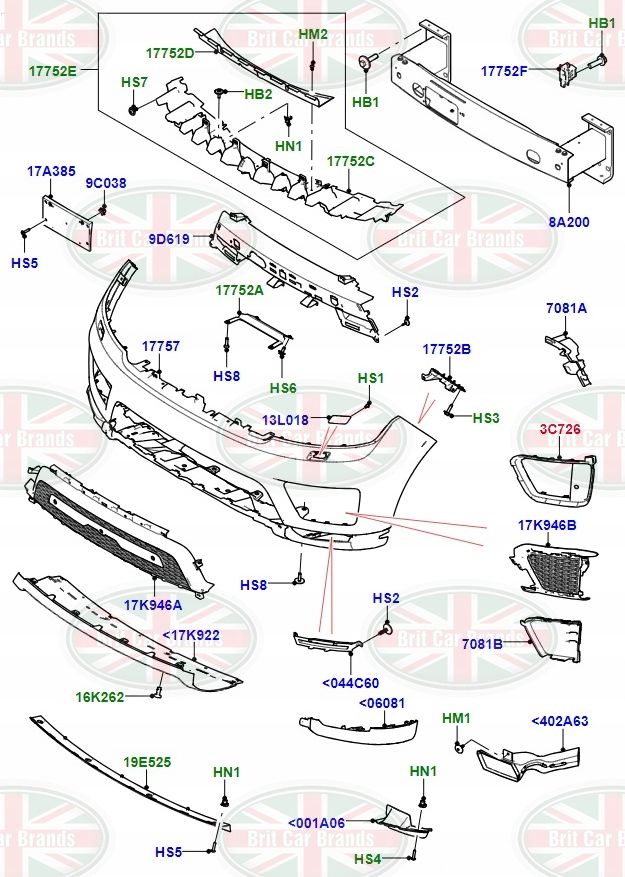 Ön Tampon Havalandırma Çerçevesi Sağ-Lr099793 R-/Range Rover Sport