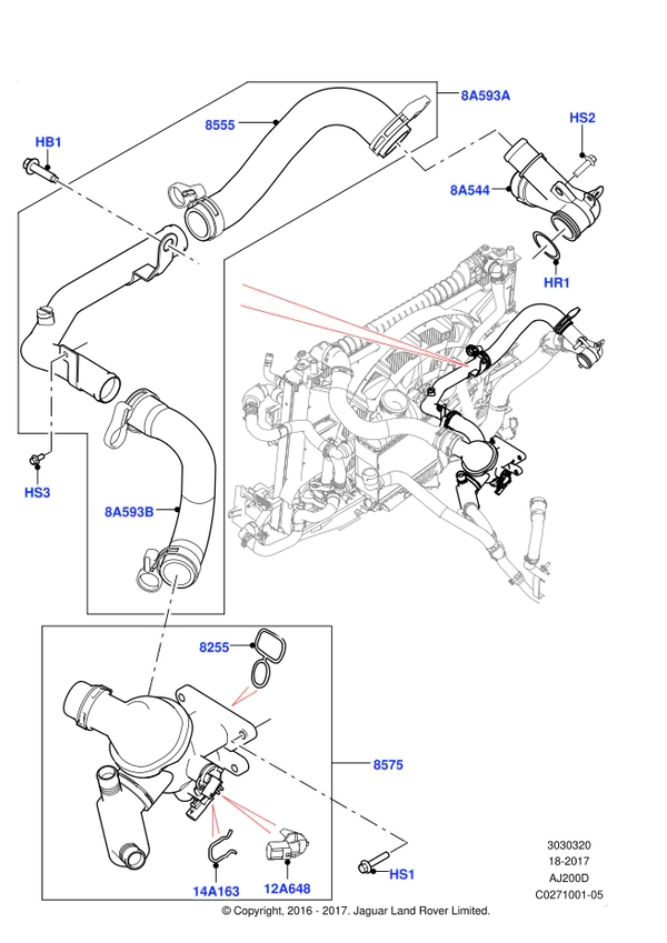 Termostat Hortumu-Lr081665-T2H3663 (Jaguar)-/Range Rover Sport