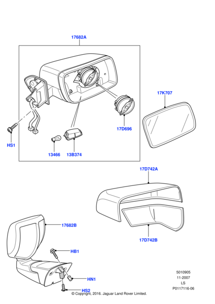 Dış Ayna Camı Sol-Lr017070 S-Crd500050-/Range Rover Sport-Freelander 2