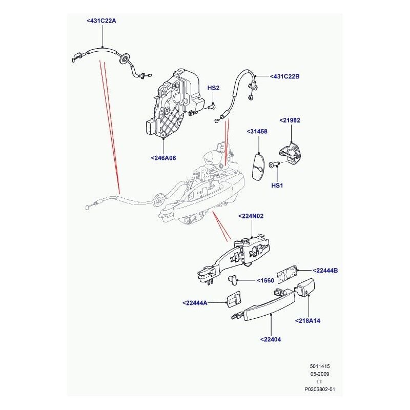 Kapı Kilit Açma Halatı Arka ( R-L )-Lr015066 E-/Range Rover Sport