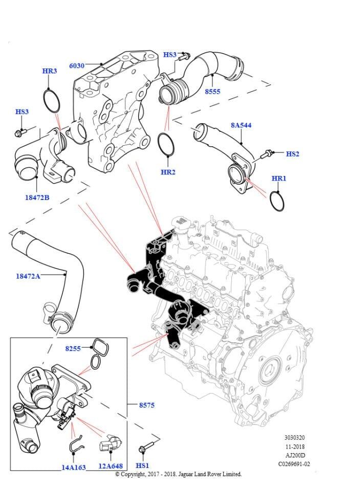 Radyatör Su Kanalı Sol-Lr076780 E-J9C1236 (Jaguar)-2.0 Dizel/Range Rover Evoque