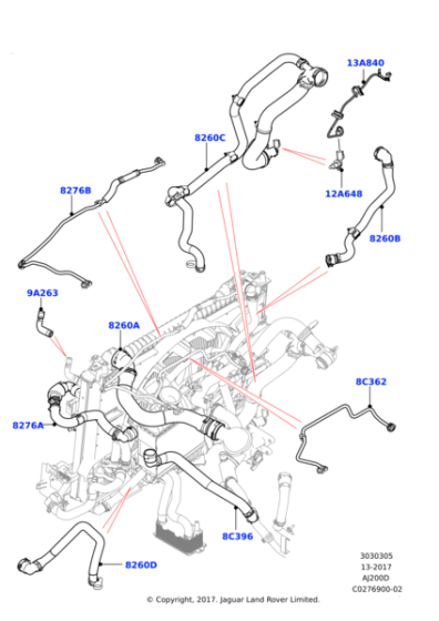 Genleşme Tank Hortumu-Lr091812-Lr138360-T2H4037 (Jaguar)-T2H46141 (Jaguar)-2.0 Dizel/Range Rover Range Rover Velar