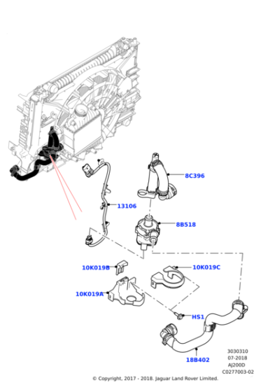 Elektrikli Su Pompası Çıkış Hortumu-LR091800-T2H4036 (JAGUAR)-Range Rover Velar