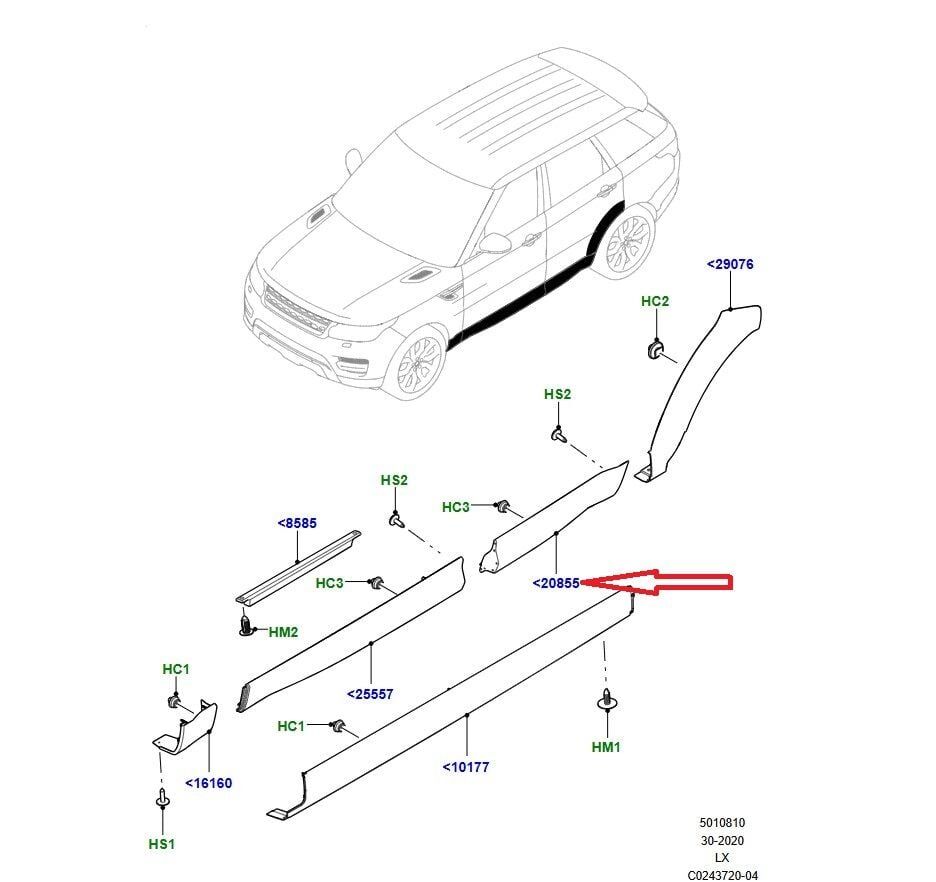 Yan Çıta Sol (Arka Ön Kapı Üzeri Prımed) -Lr044135 R-Lr125994-/Range Rover Sport
