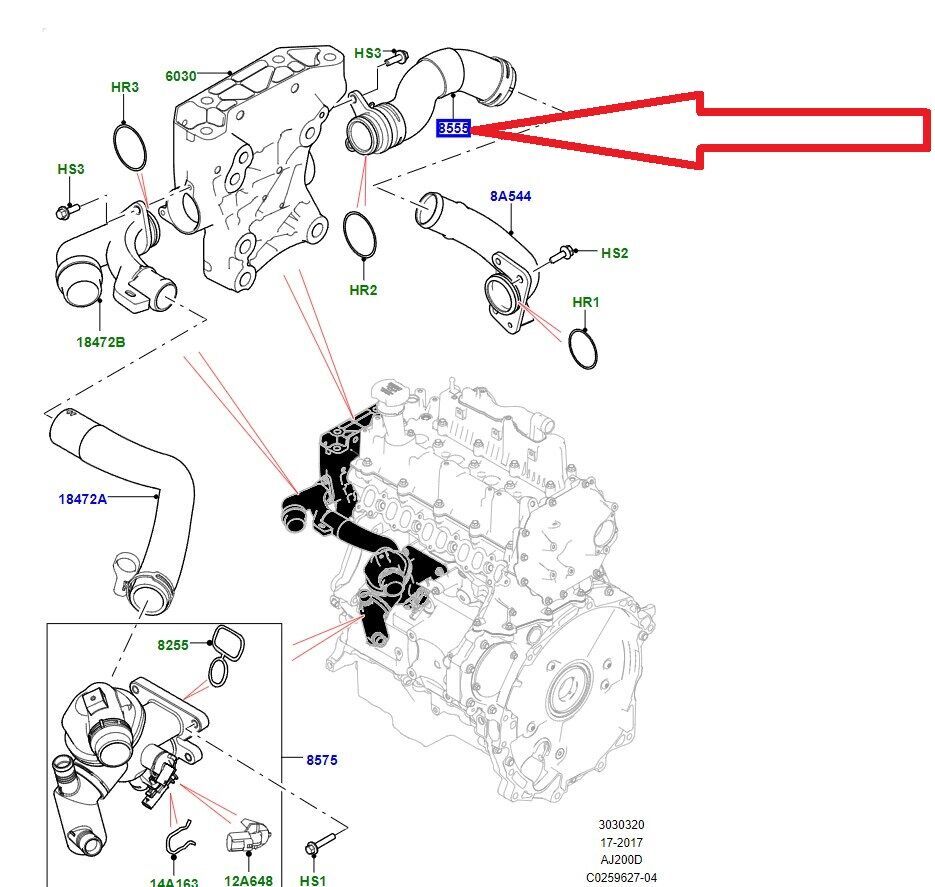 Radyatör Su Kanalı Sağ-Lr083328 E-Lr077712-J9C1664 (Jaguar)-2.0 Dizel/Range Rover Evoque