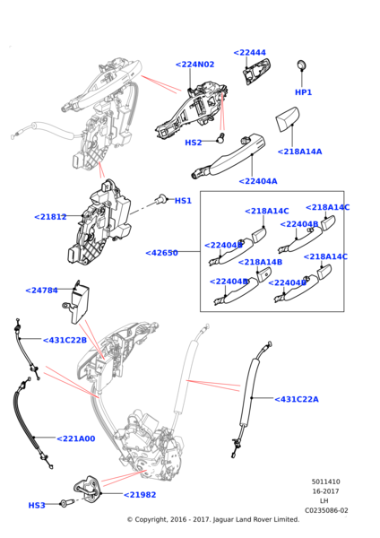 Kapı Kilit Teli Ön ( R-L )-Lr079195 E-Lr075756-/Range Rover Evoque