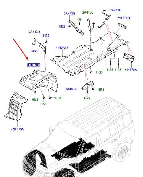Çamurluk Davlumbazı Ön Sağ ( Arkaya Gelen )-Lr177929 G-Lr147000-Lr143460-Lr129834-New Defender