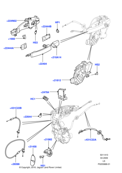 Kapı İçten Açma Teli Ön-Lr013916 B-/Range Rover Sport