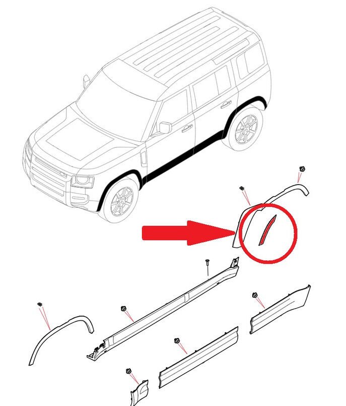 Arka Çamurluk Kaşı Sol Küçük Parça-LR178933 L-LR147930-New Defender